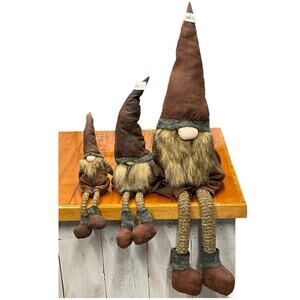 Weighted Gnomes Plush Decor Natural Tones Woodsman Long Legs‎ Matching Set of 3